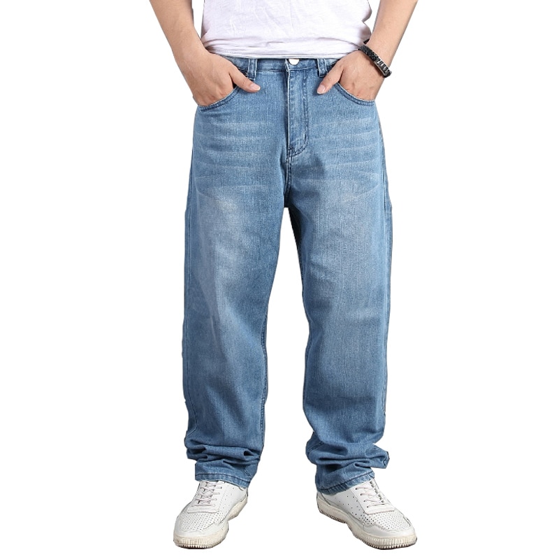 Men's Plus Size Baggy Hip Hop Jeans Pants Loose Skateboard Denim Men Jean Trousers Streetwear Plain Solid Plus Size 30-46