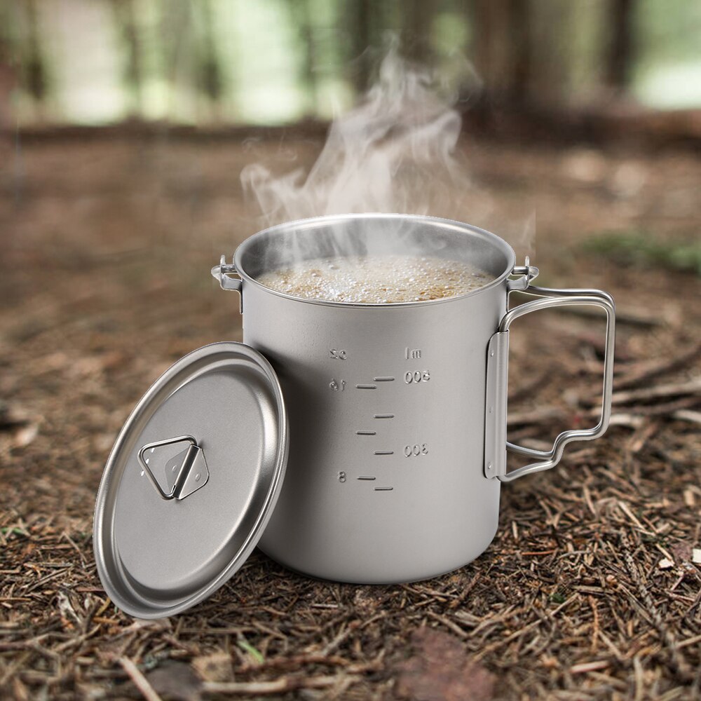 Ultralet titanium kop udendørs bærbart krus vandkop camping picnic køkkengrej med foldbart håndtag 300ml / 400ml / 450ml /750ml
