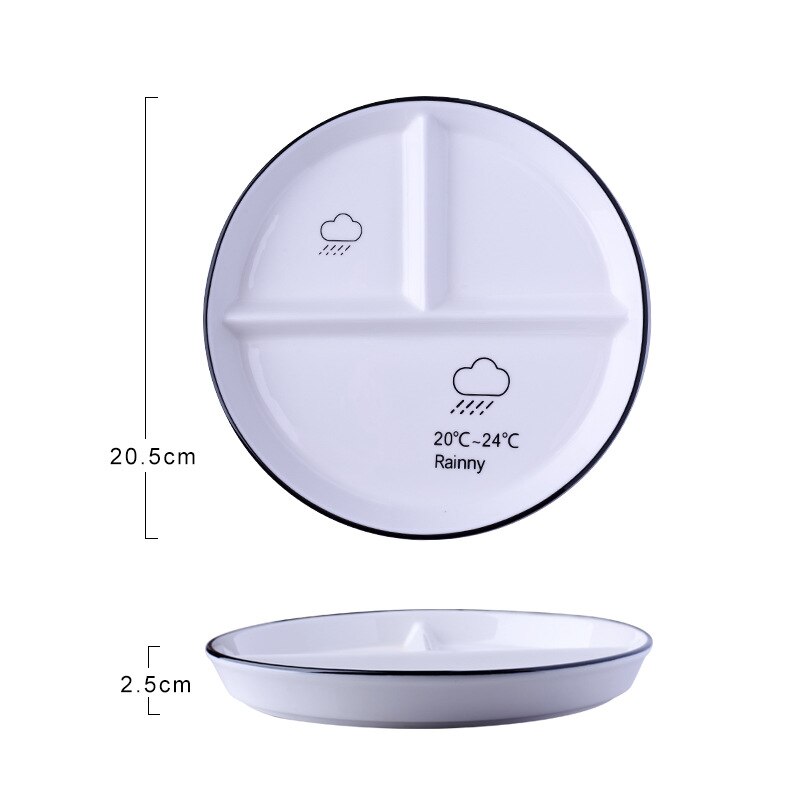 48h Ceramic 8 inch one-person food household breakfast tableware children weight loss quantitative three-divided dinner plate: Rainy day