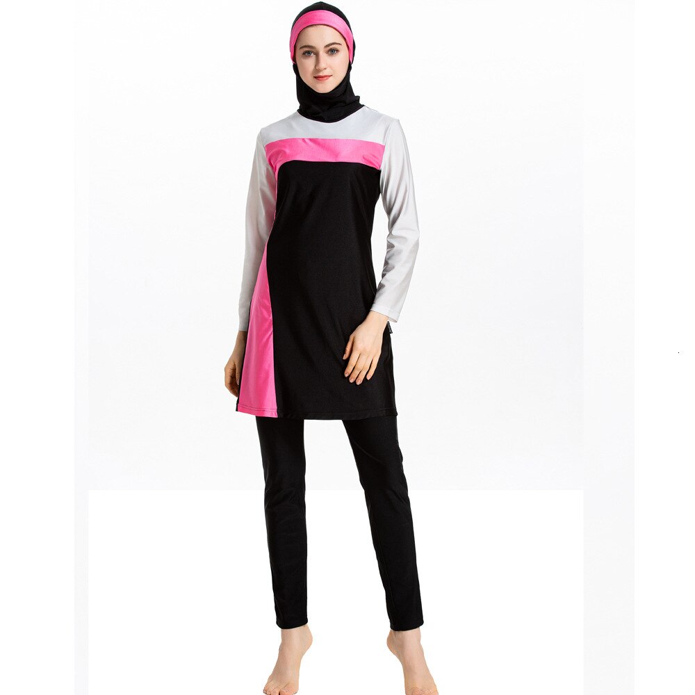 Abbigliamento spiaggia per Musulmani Maglia A Manica Lunga Della Copertura Completa di Modo Burkini Hijab Islamico Costume Da Bagno Vestiti di Nuoto Insieme Del Vestito Femminile Più Il Formato: Colore rosa / 4XL