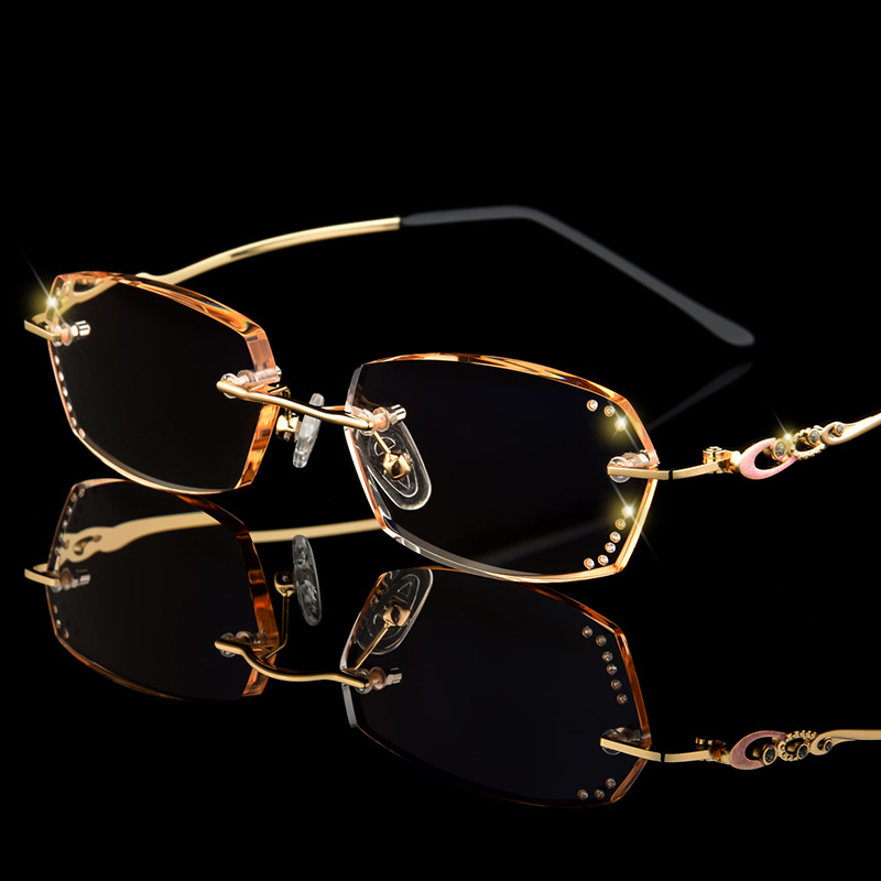 Leesbril Royal Deluxe Luxury Rhinestone Gradient Reading Glasses Women Diamond Cutting Rimless Golden Readers Presbyopic Eye