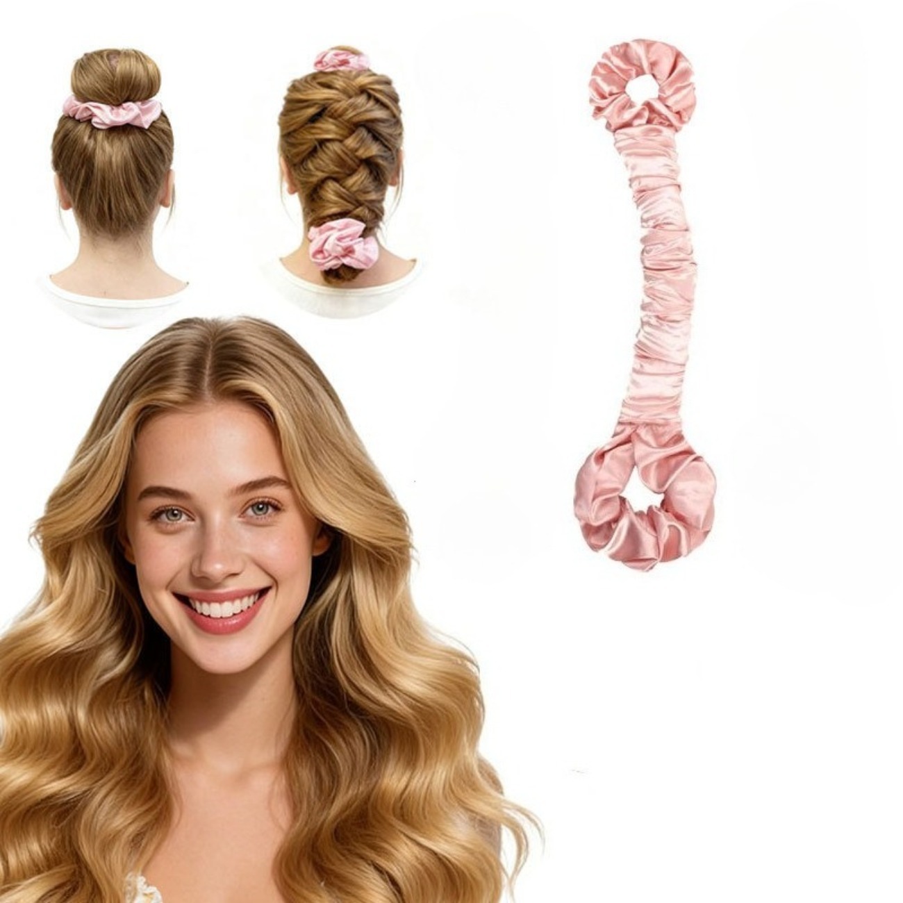 Satin- Hitzfreies Lockenwickler-einstellen: Lockenstab ohne Hitze mit Scrunchie für große Locken über Nacht – Schlaf-Lockenwickler Haarwerkzeug: schwarz
