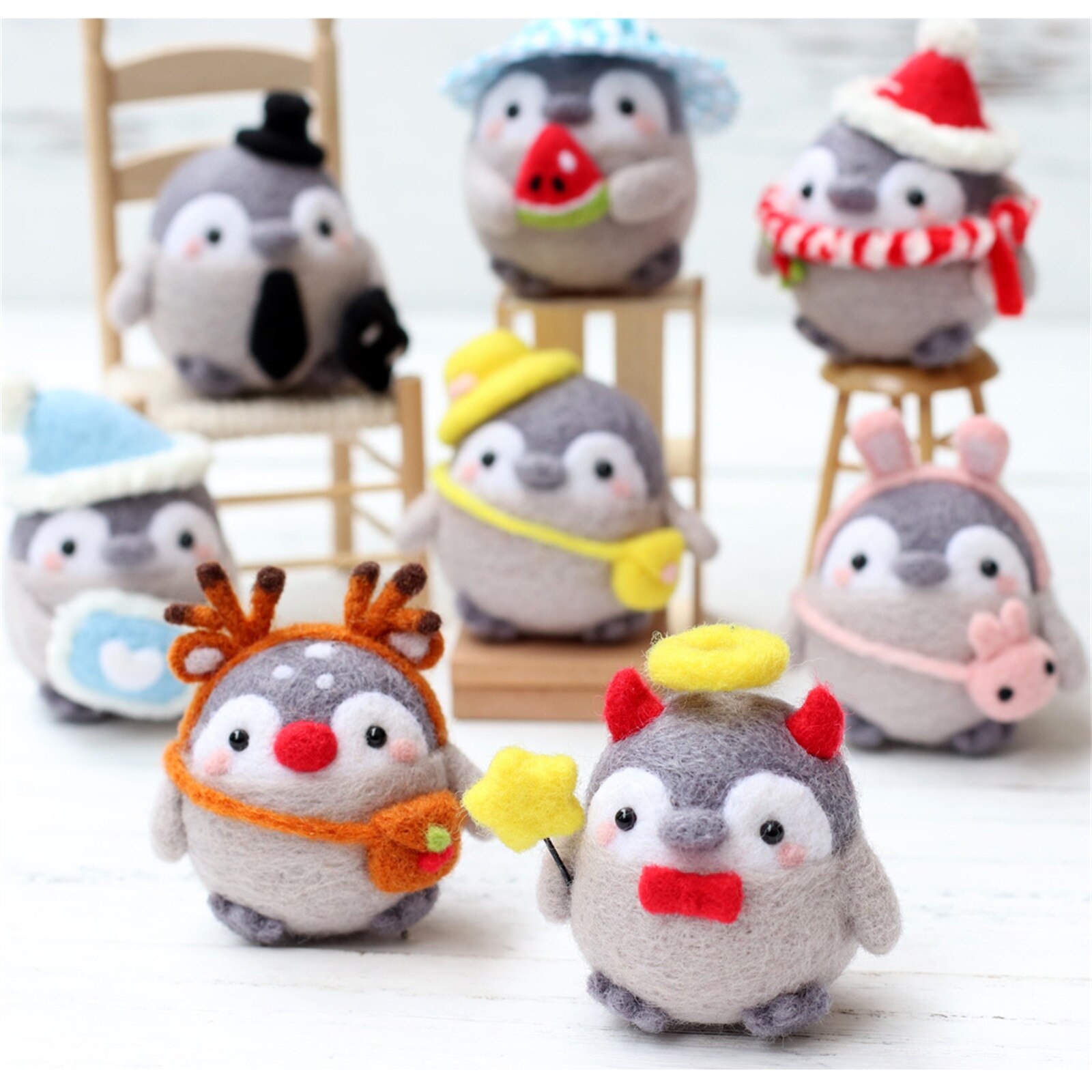 Cute Penguin Pattern Handmade DIY Poke Wool Felts Material Production Package