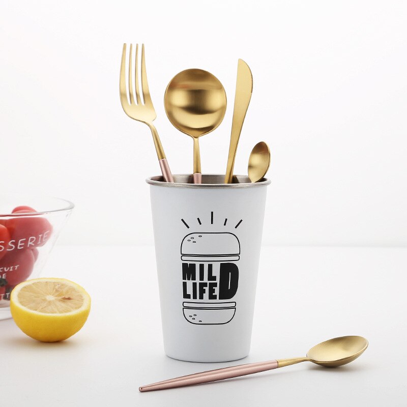 Scandinavische stijl roze goud roestvrij staal western steakmes fruit vork koffielepel eetstokjes thuis diner servies