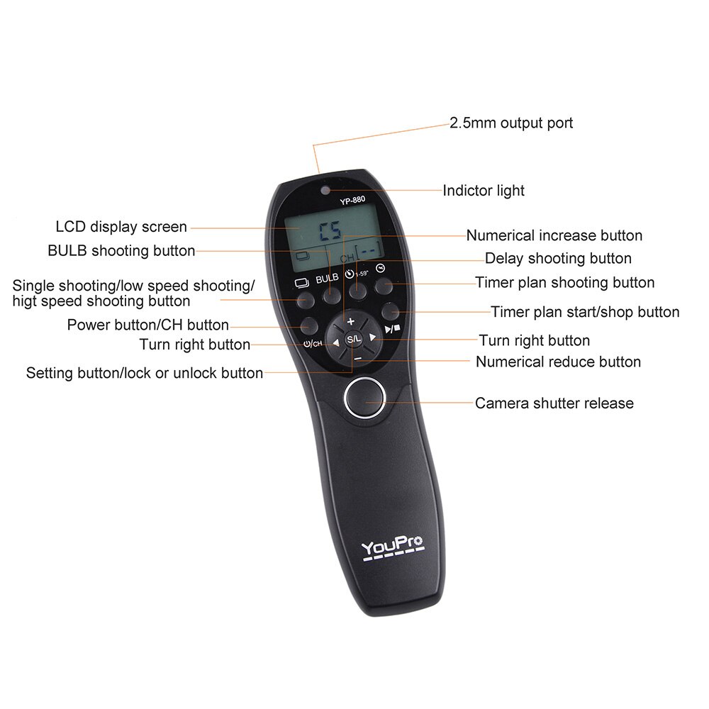 YouPro – appareil photo filaire YP-880 S2, obturateur, minuterie, télécommande, écran LCD, pour Sony A58 NEX-3NL A7 A7R A3000 A5000 A6000