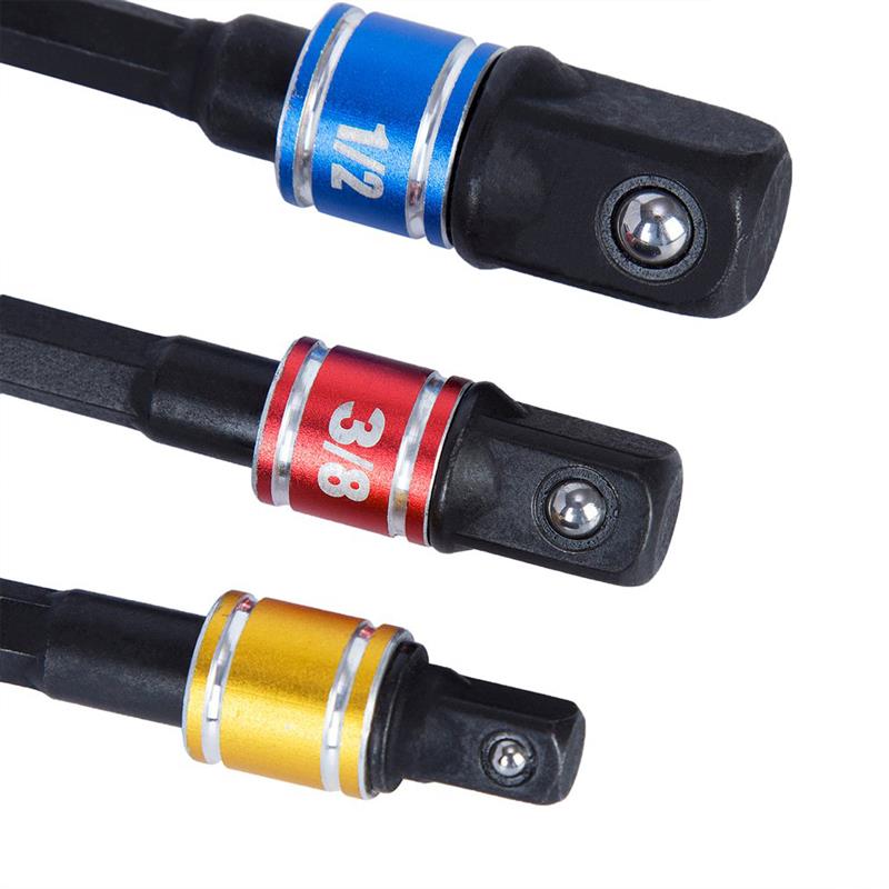 3 pièces adaptateur de prise d'impact coloré perceuse ensemble d'extension haute vitesse transforme la perceuse électrique en écrou pilote 1/4 ", 3/8" et 1/2 "lecteur