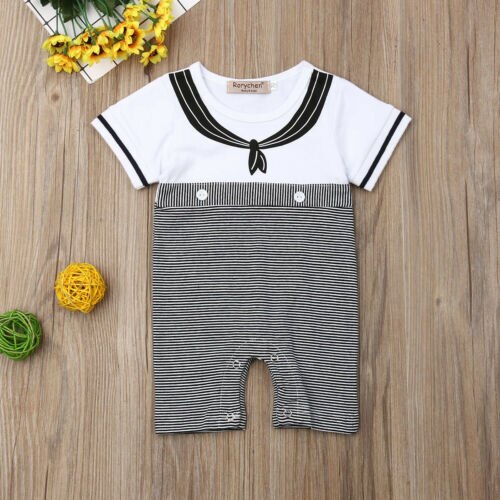 Summer Brand Baby Boy Girl Romper Short Sleeve Striped Cotton Jumpsuit Infant Kid Patchwork Playsuit Casual Costume