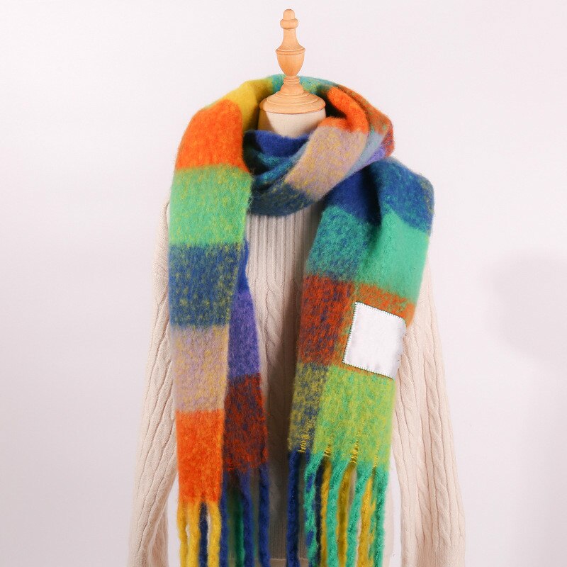 Damessjaal klassiek grote kasjmier sjaal regenboog geruit dikker winter geruit kwast sjaal winter 250cm: 3