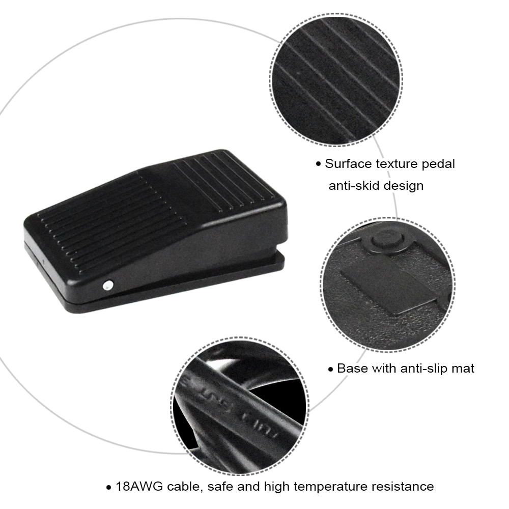 Foot Switch, Foot Operated Pedal Controller ON/OFF Power Switch Woodworking Machine Control, 5-ft Cable with Piggyback Plug