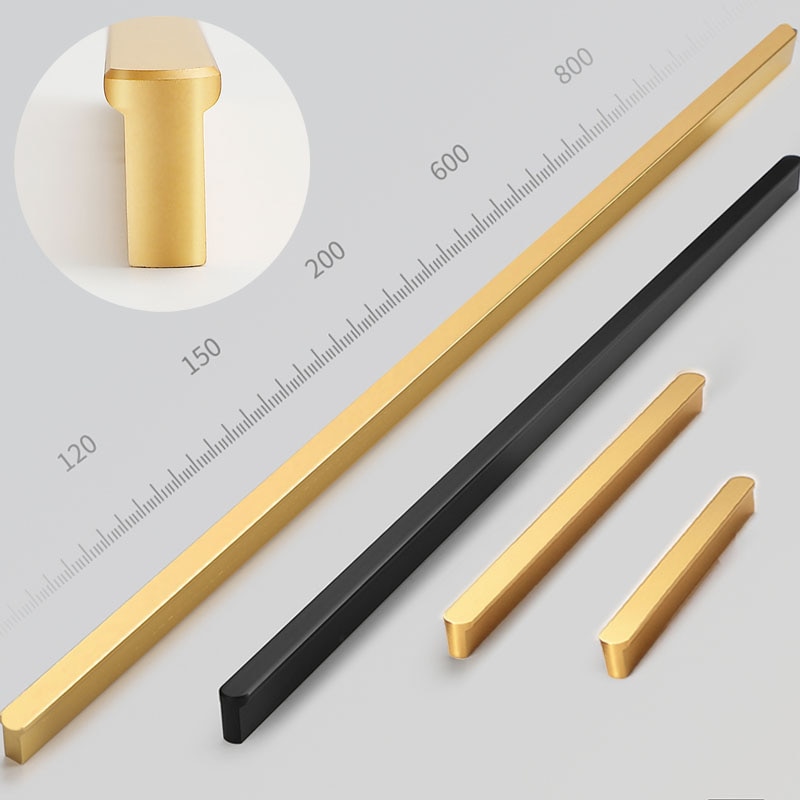 Bright gold cabinet door handles with round head Black long bar handle Kitchen bathroom furniture doorknob Cupboard pulls