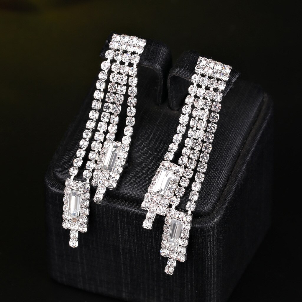Klassische Kristall Lange Ohrringe für Frauen Schmuck Klar Farbe Strass Hochzeit Partei Baumeln Ohrringe Bräute