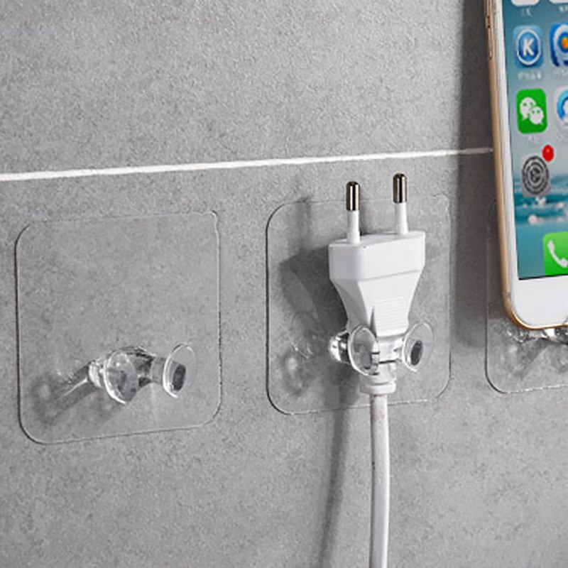 6Pcs Multifunction Power Plug Hook Transparent Wall Hooks Self-adhesive Traceless Power Plug Socket Holder Kitchen Accessories