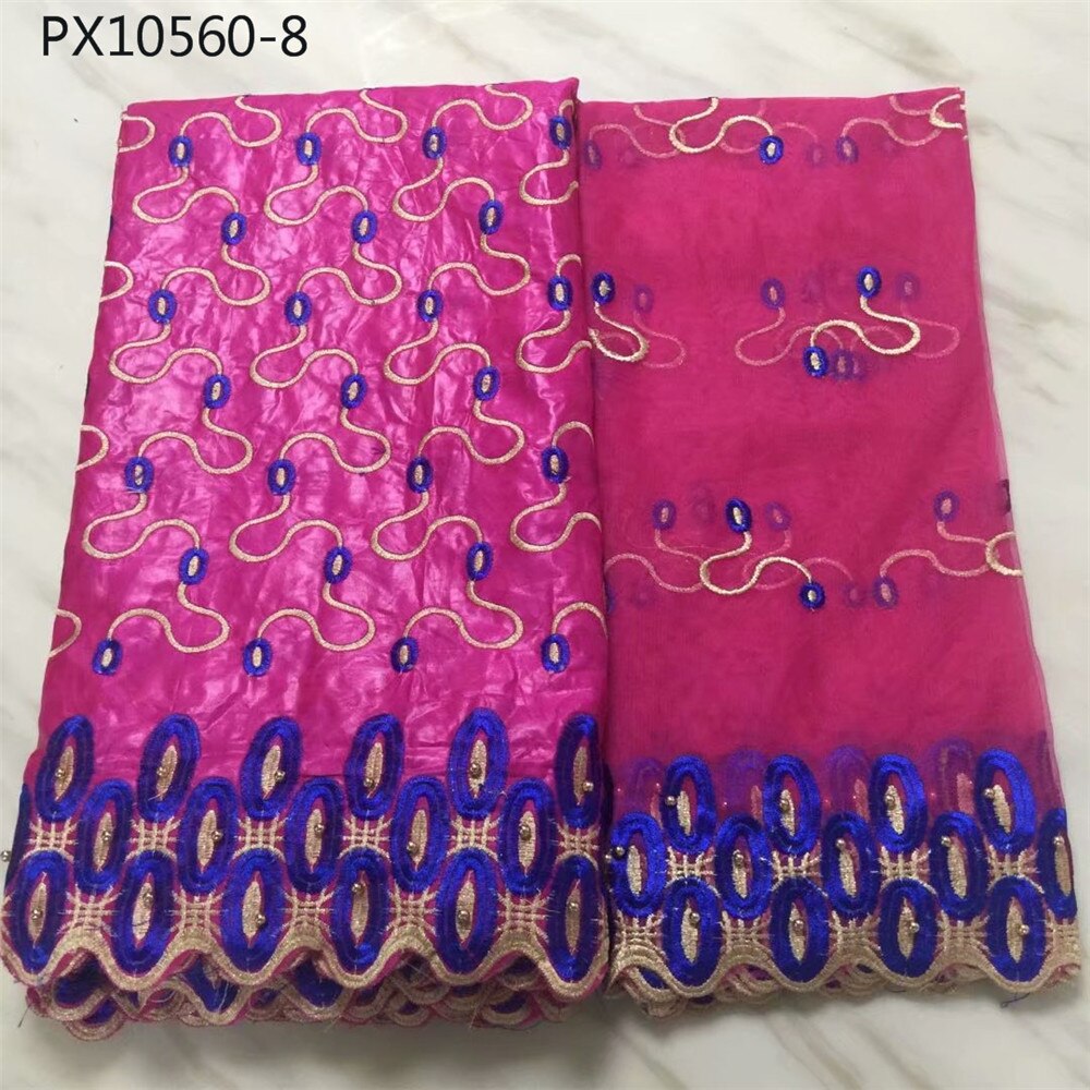 Goed verkopende perzikkleurige borduurstof van katoen, 5+2 meter, bazin riche-stof, nigeriaanse stof: 8