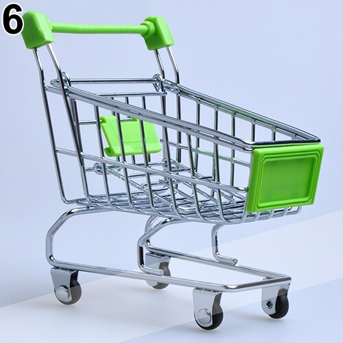 Mini Supermarket Hand Trolley Mini Shopping Cart Desktop Decoration Storage Toy For Kid Dollhouse Furniture Accessories: Green