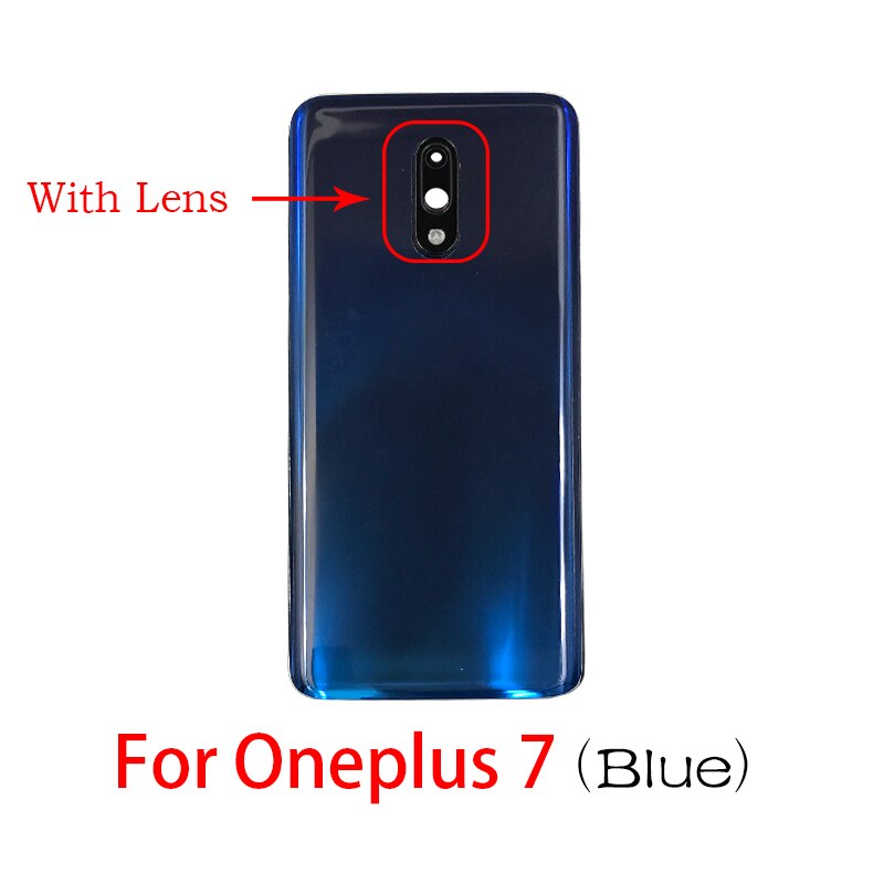 Back Battery Door Rear Housing Cover Case With Glass Camera Lens with Tape Replacement For Oneplus 7 Pro 7Pro: 7 Blue With len