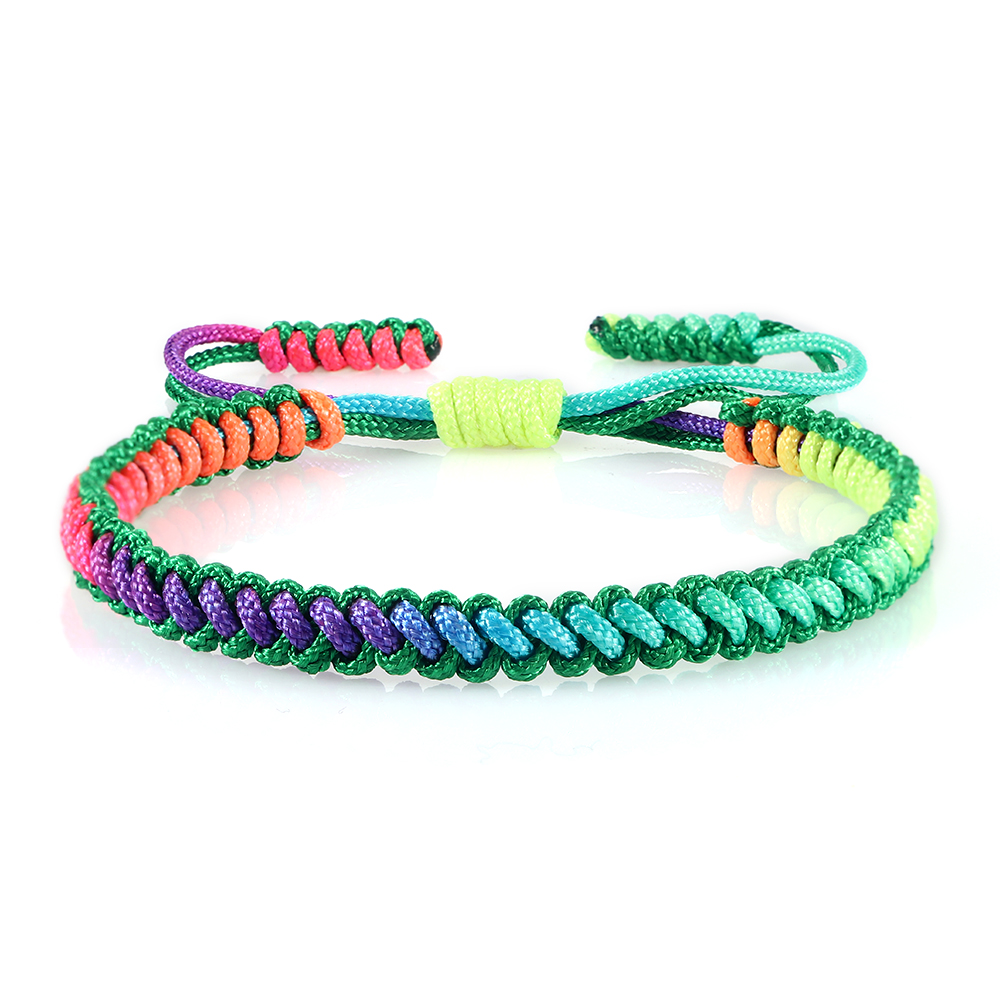 Lucky Colorful Rainbow Knots Braided Bracelet For Women Men Couple Handmade Adjustable Prayer Nylon Rope Bangles Travel: Black Gun Plated