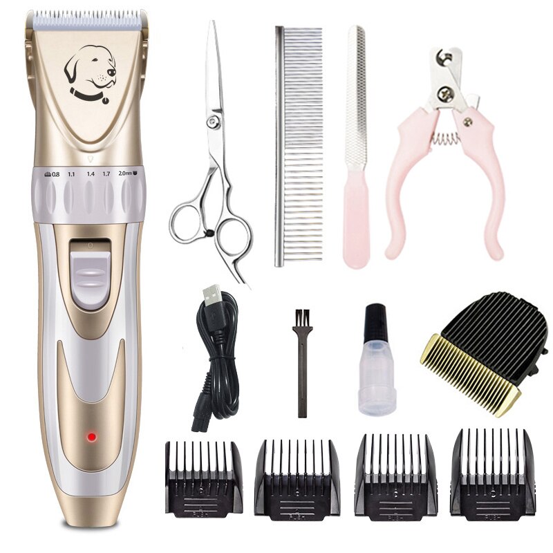 Profissional pet cão aparador de pêlos animais de estimação grooming clippers gato cão cortador máquina barbeador baixo ruído tesoura elétrica clipper: KIT6-WHITE