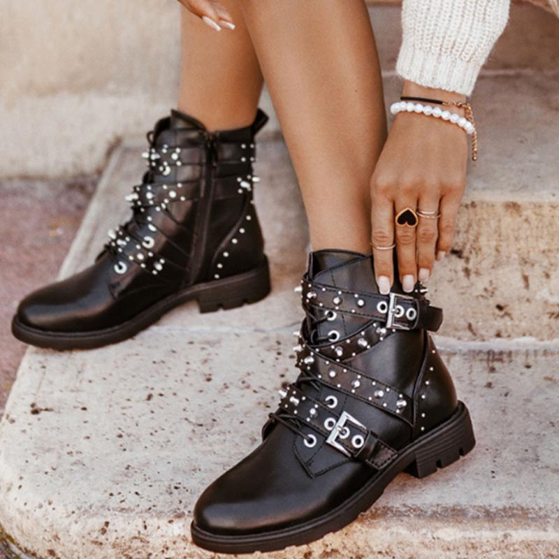 Women's Fashion Animal Print Rivet Zipper Ankle Boots