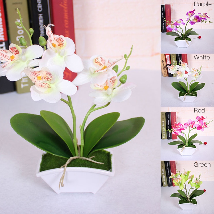 Kunstmatige Vlinder Orchidee Bloem + Vaas Set Real Touch Bladeren Kunstplanten Algemene Bloemen Voor Wedding