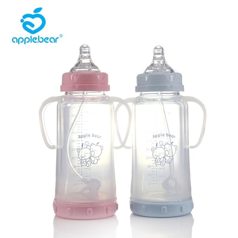 300ML bébé -né bouteilles enfants apprennent à boire avec bouchon de bouteille poignée bouteilles large bouche bouteille