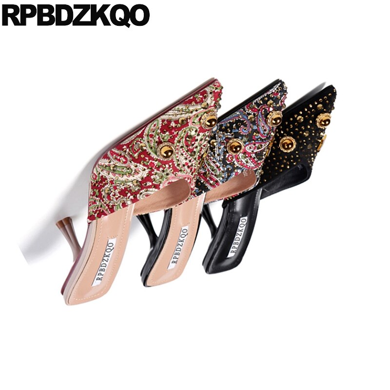 Maultiere pantoffel spitz frauen pumpt dünne schuhe sommer hoch Fersen Zucht China niet bunte sandalen größe 4 34