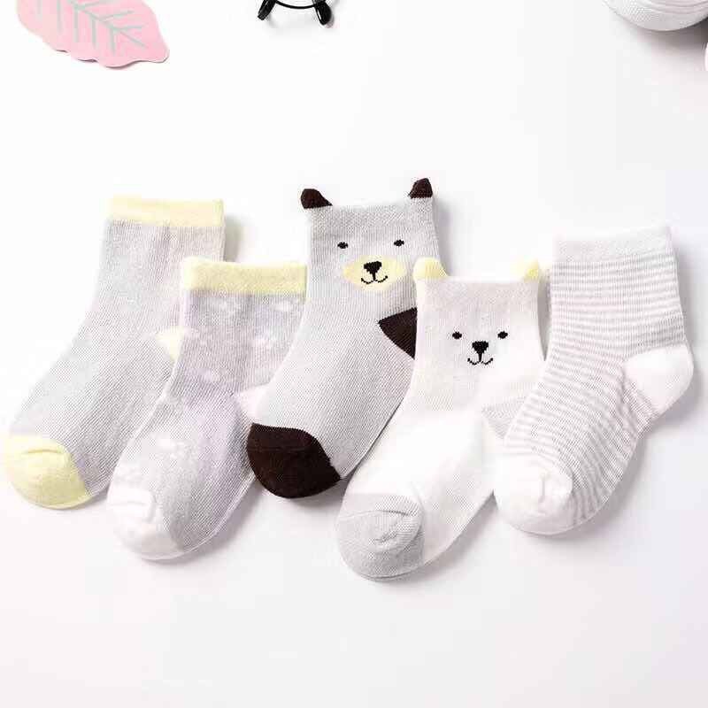 5 Paren/partij Lente Herfst Cartoon Kat Dier Zachte Katoen Knit Baby Sokken Kids Jongen Pasgeboren Baby Meisje Jongens Sokken Voor 0-6Yrs: Grey bear / 0-1Y