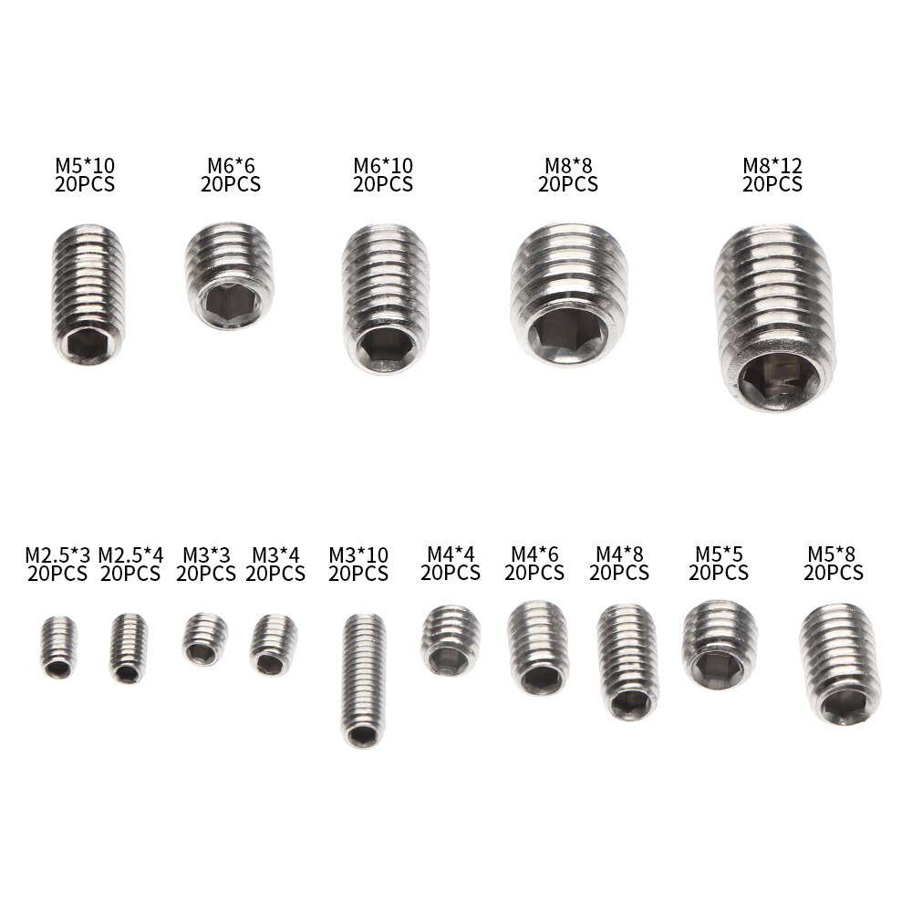 300pcs Hexagon Socket Head Bolts M2.5 M3 M4 M5 M6 M8 Stainless Steel Assortment Kit With 6 Wrenches and 1 Tweezers In A Box