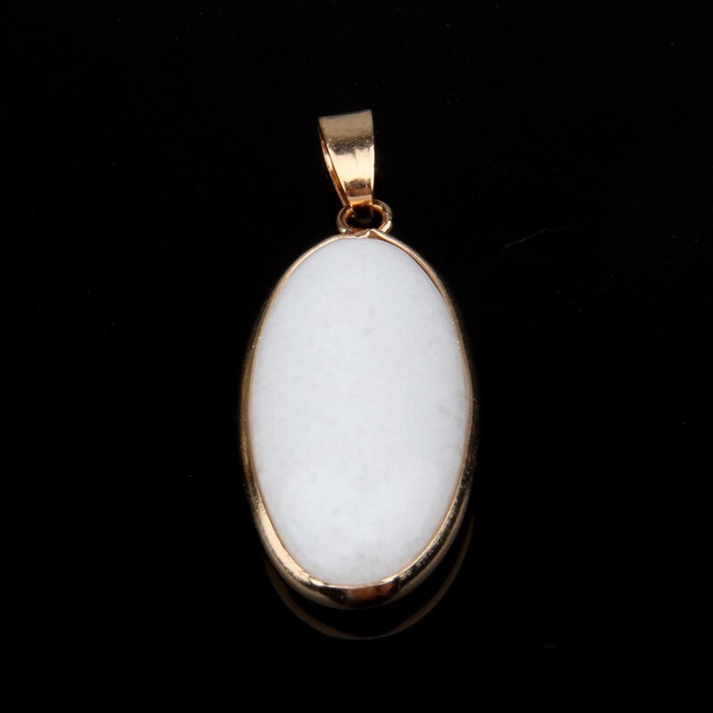 Colgante de piedra Natural con forma ovalada para mujer, colgante de lapislázuli ágata, fabricación de joyas, collar, para mujer, 4x1,6x0,6 cm: White Jade