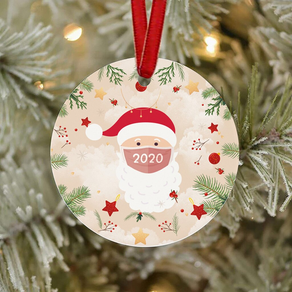 Ciondolo albero di natale Haning blocchi di legno giocattoli babbo natale indossando ornamenti maschera 2020 male ma decorazione natalizia Oc6: E