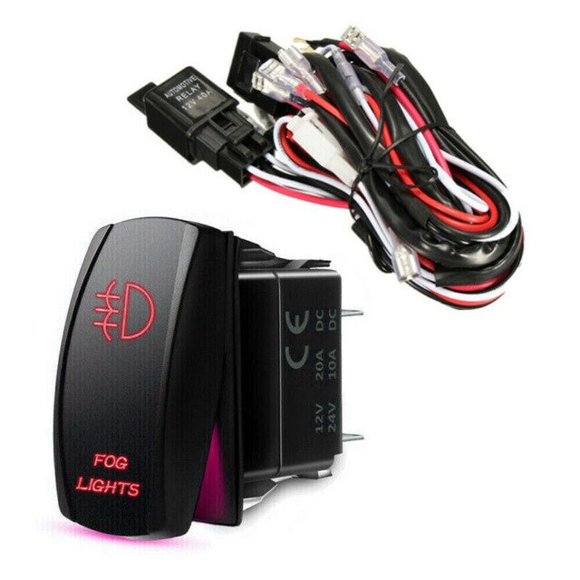 Car Wiring Harness Kit Red LED Work Light Bar Toggle Rocker Switch + 40A Relay Wiring Harness Kit 12V: Fog Light