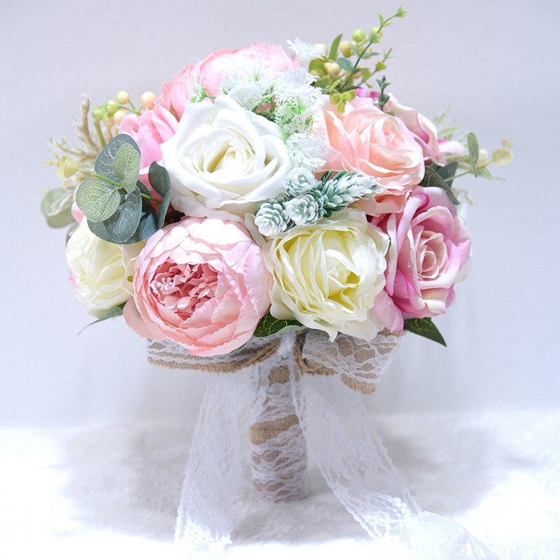 Bruiloft Bloem Bruidsboeket Silk Rose Wit Roze Hand Houder Bruidsboeket Flore Voor Bruidsmeisjes Wedding Mariage Accessoires: C-pink