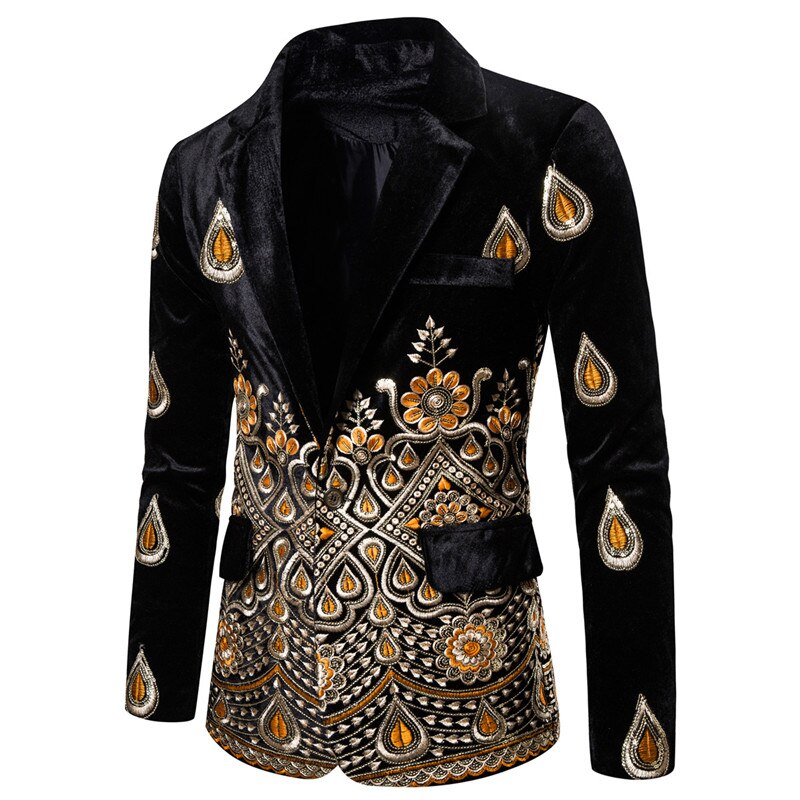 Blazer cintré pour homme, nouvelle imprimé, blouson de en velours, pour fête, bal de promo,: Black / L