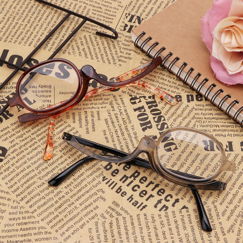 Gafas de lectura con aumento de maquillaje para mujer, anteojos de lectura con tapa giratoria + 1 + 1,5 + 2 + 2,5 + 3 + 3,5 + 4,0
