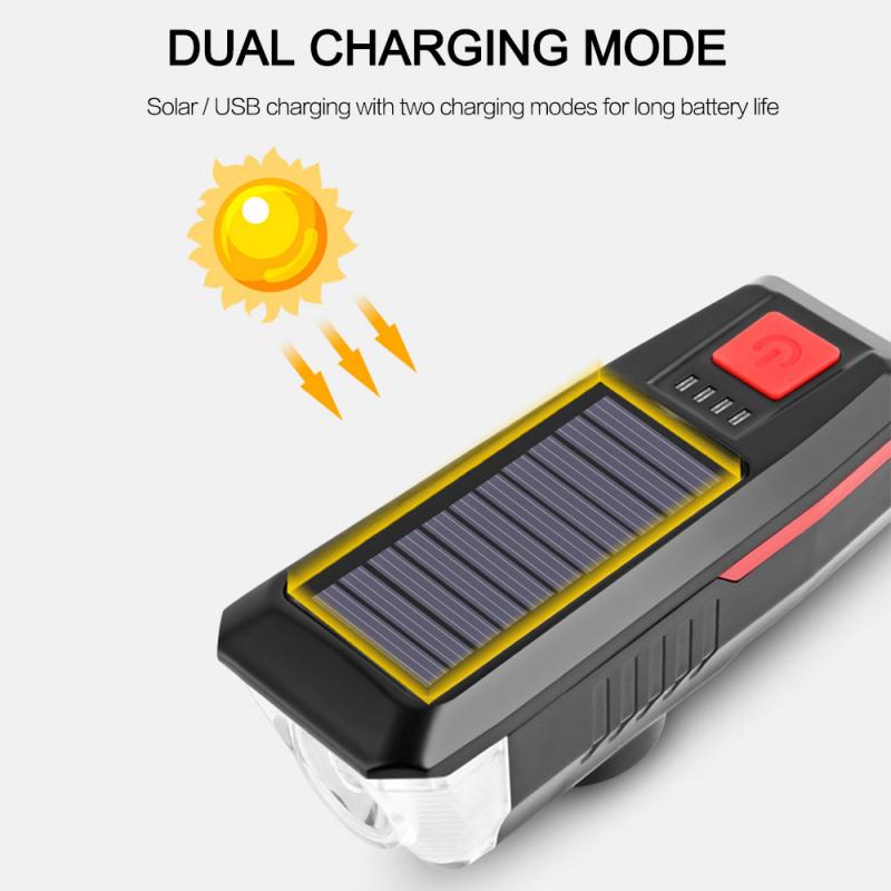 Luce Bici Per Bicicletta Con Energia Solare E 3 Modalità, Faro A LED E Campanello Impermeabile - Ricaricabile Tramite USB, Perfetta Per Bici Da Strada E Da Montagna (Green
