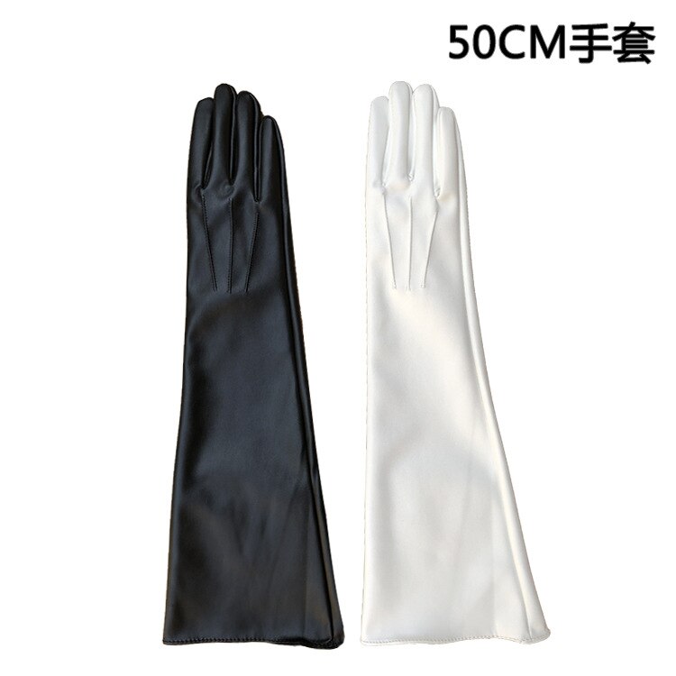 Gants en cuir Pu de 50cm de long, couleur ivoire noir,