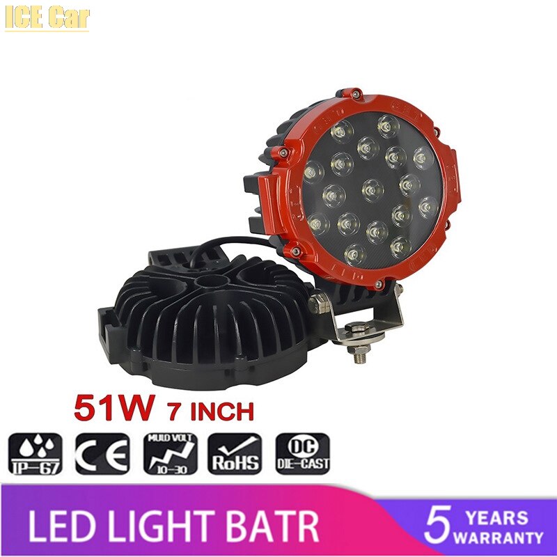 JEEP 51W LED Work Light Working SPOT/FLOOD Driving Light BAR for OFF Road UTE 12V 24V 4x4 4WD Boat SUV TRUCK Spoot / Flood LED