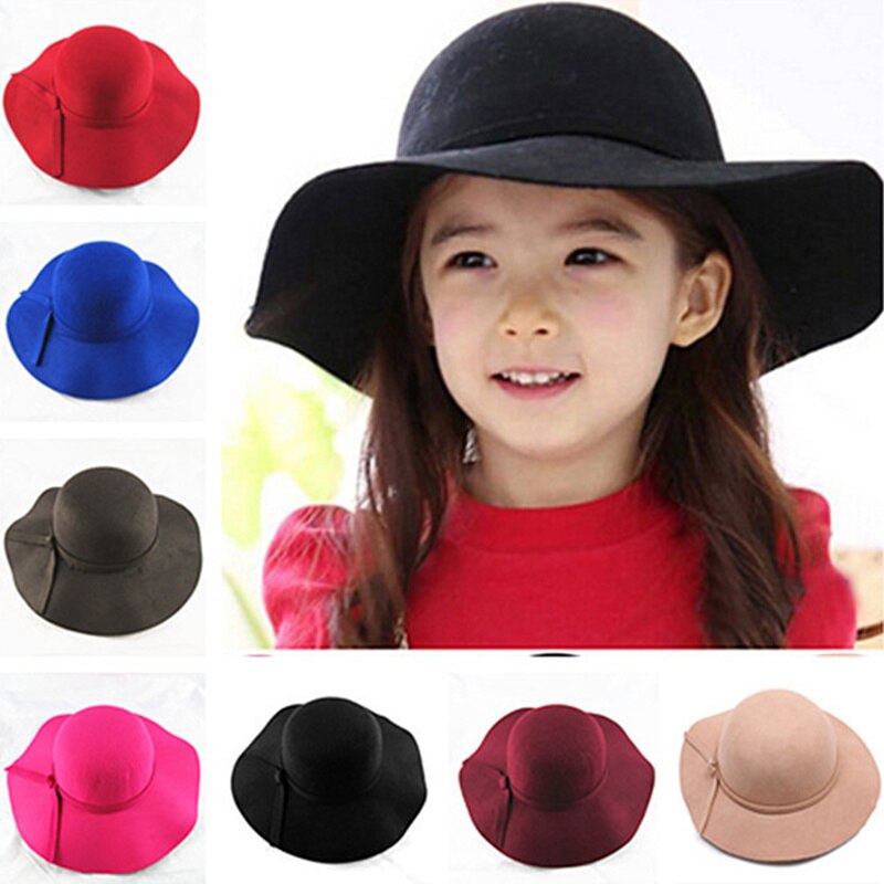 Vintage Retro Kids Kind Jongen Meisje Hoeden Fedora Polyester Vilt Samenpersbare Wide Brim Cloche Floppy Zon Strand Cap