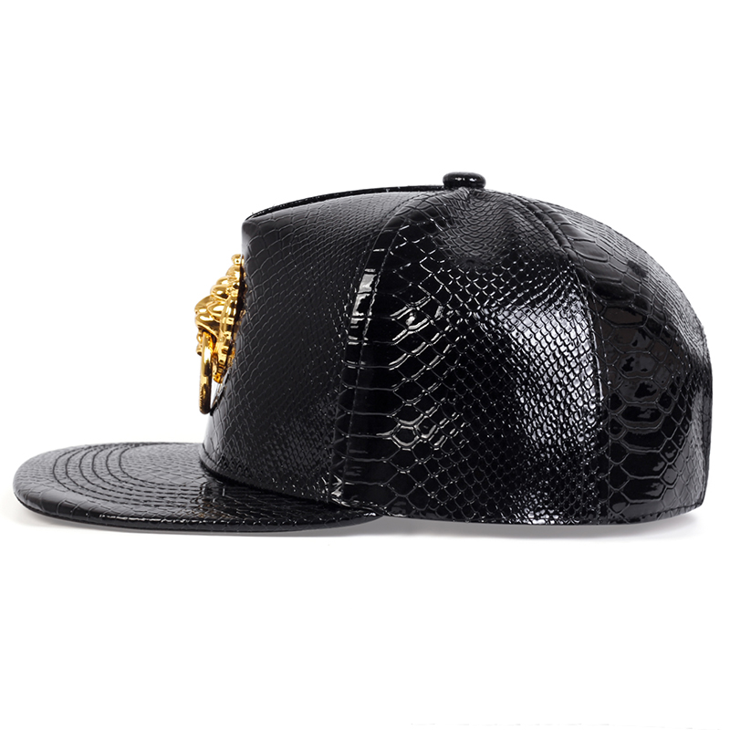 Snapback Men Flat Baseball Cap Golden Lion Loop Multi Color Figure PU Leather Hip Hop Cap Punk Casual Street Trend Caps