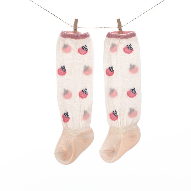 Cartoon Obst Druck Baby Socken Sommer Dünne Mesh Atmungsaktive Baby Mädchen Knie Hohe Socken Infant Kleinkind Lange Rohr Baby Socke sokken: pink