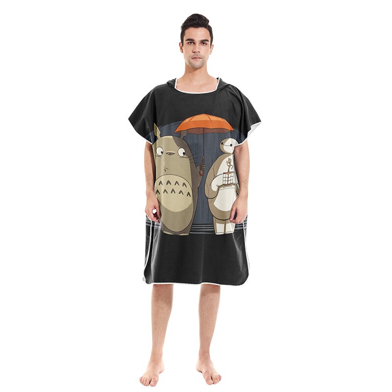 Vestido de toalla de playa con estampado de gato y dibujos animados, bata con capucha, Poncho, Toalla de baño para adultos, Surf en la playa, ropa de playa: 07D