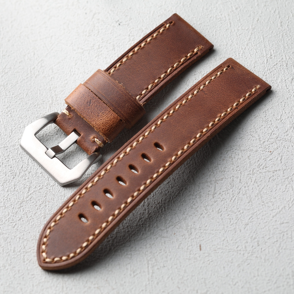 Handgefertigtes Oberschicht-Rindslederarmband 20 mm, 22 mm, 24 mm, 26 mm, grobe Herrenuhrenkette aus italienischem Leder, kompatibel mit mechanischem M: Kohle schwarz / 25mm