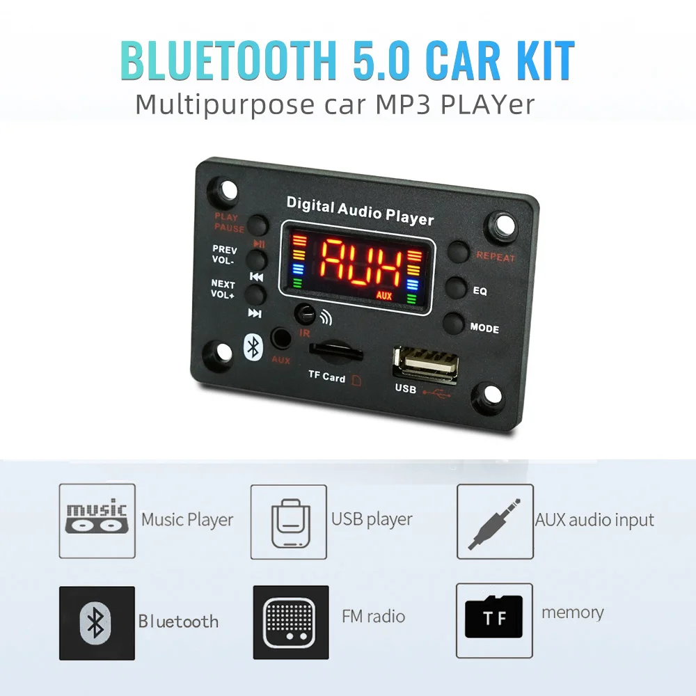12V MP3 Decoder Board Bluetooth5.0 Car MP3 Player USB Recording Module FM AUX Radio For Speaker Handsfree