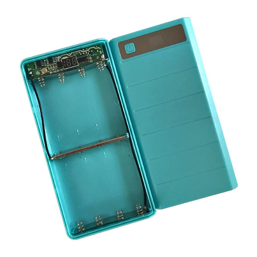 Diy 8 batterijlader powerbank box plastic behuizing type 18650 micro dubbele usb-poort display powerbank box zonder batterij: Blauw