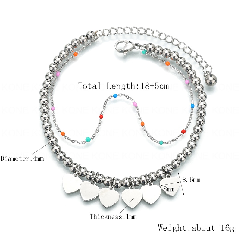 Uzone roestvrijstalen armband met kleine hartjes en dubbele laag verstelbare kralenkettingen voor vrouwen, meisjes, bruiloft, pulsera