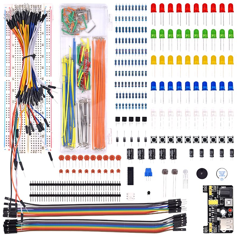 1 set elektronica componenten basis starter kit met 830 bevestigingspunten breadboard kabel weerstand, condensator, led, potentiometer