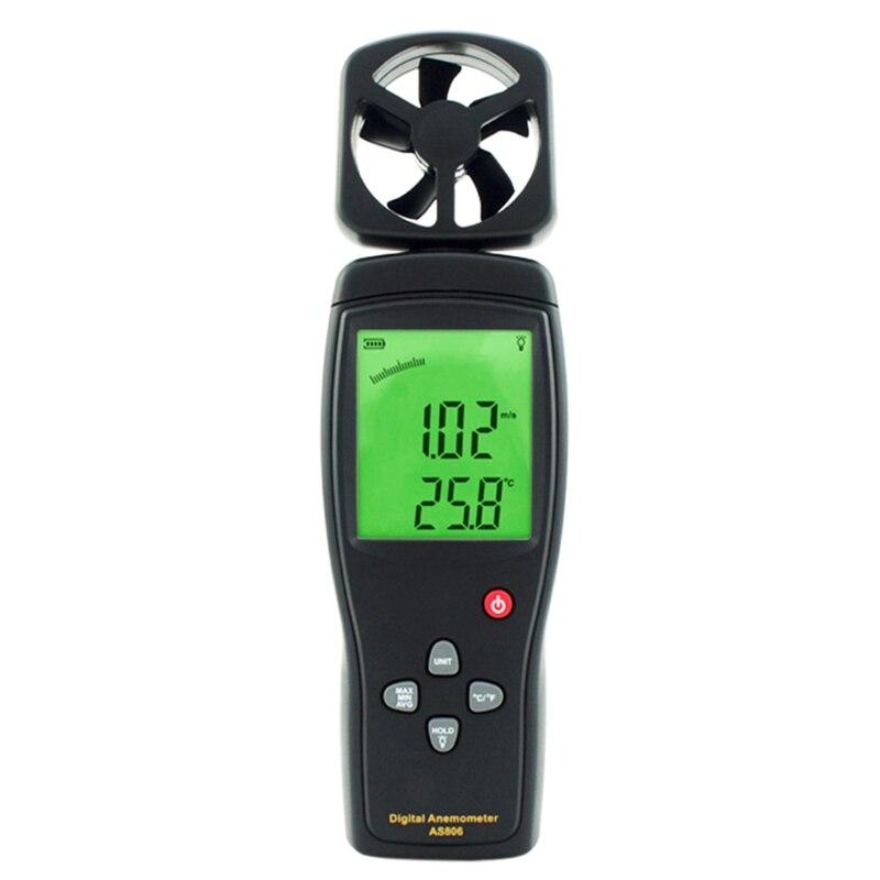 AS806 Portable Digital Anemometer Wind Speed Meter with Thermometer LCD Backligh