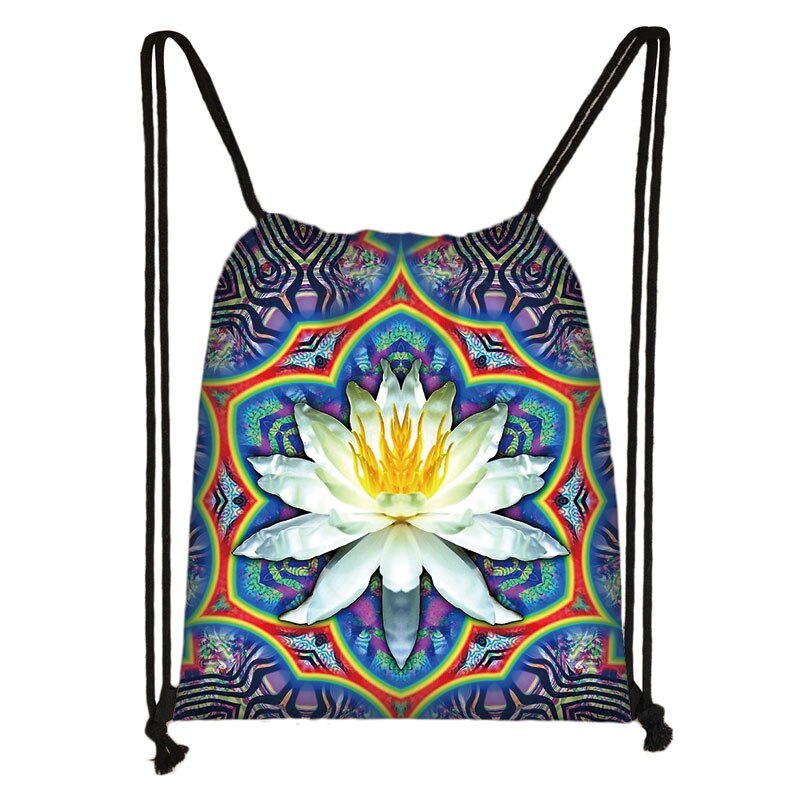 Mandala/hamsa fatima hand/buddha lotusblomma ryggsäck kvinna dragsko väska flickor förvaringsväska dam resväska: Skdmandala 04