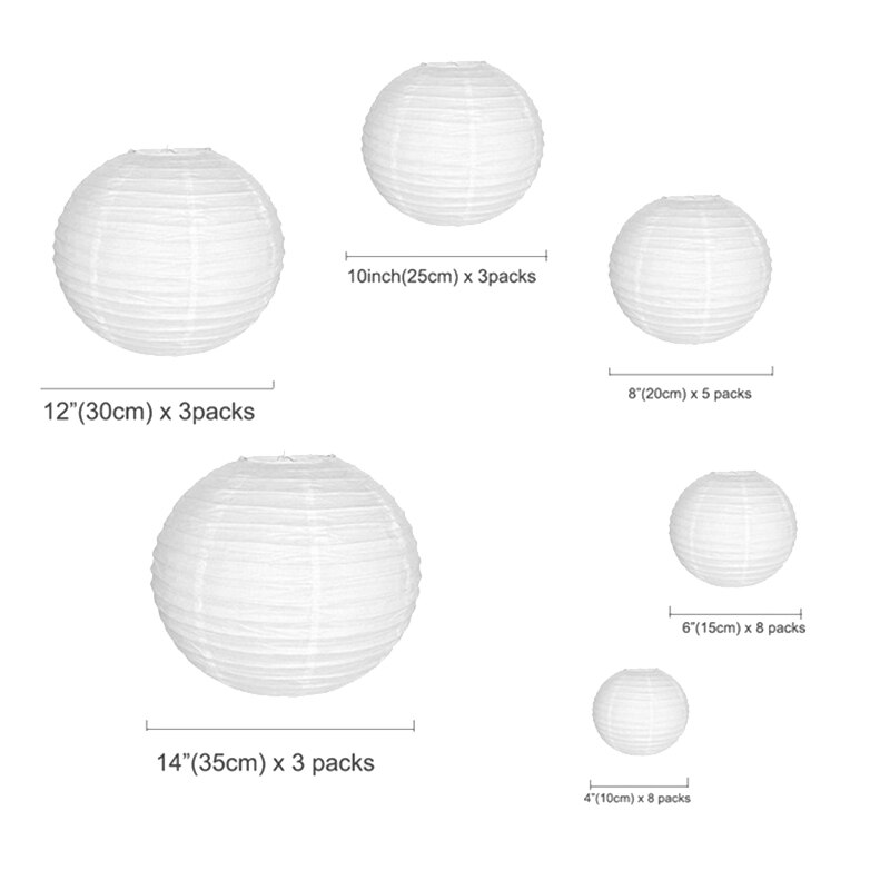 30 Pack Chinese Round White Paper Lantern,Paper Lanterns 4/6/8/10/12/14inch Hanging Lanterns Wedding Party Decorations