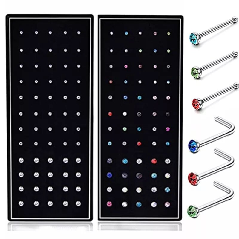 40/60 pezzi/set in acciaio inossidabile a forma di L naso Stud Pack 20G cristallo dritto Stud Nose Ring Set Nose Stud Lot Piercing Nariz Pin