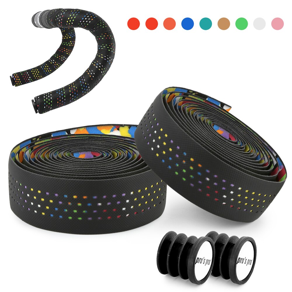 Zachte Racefiets Fietsstuur Tape Kurk Eva Pu Handvat Bar Tape Professionele Fietsen Demping Anti-Vibratie wrap: Multicolor